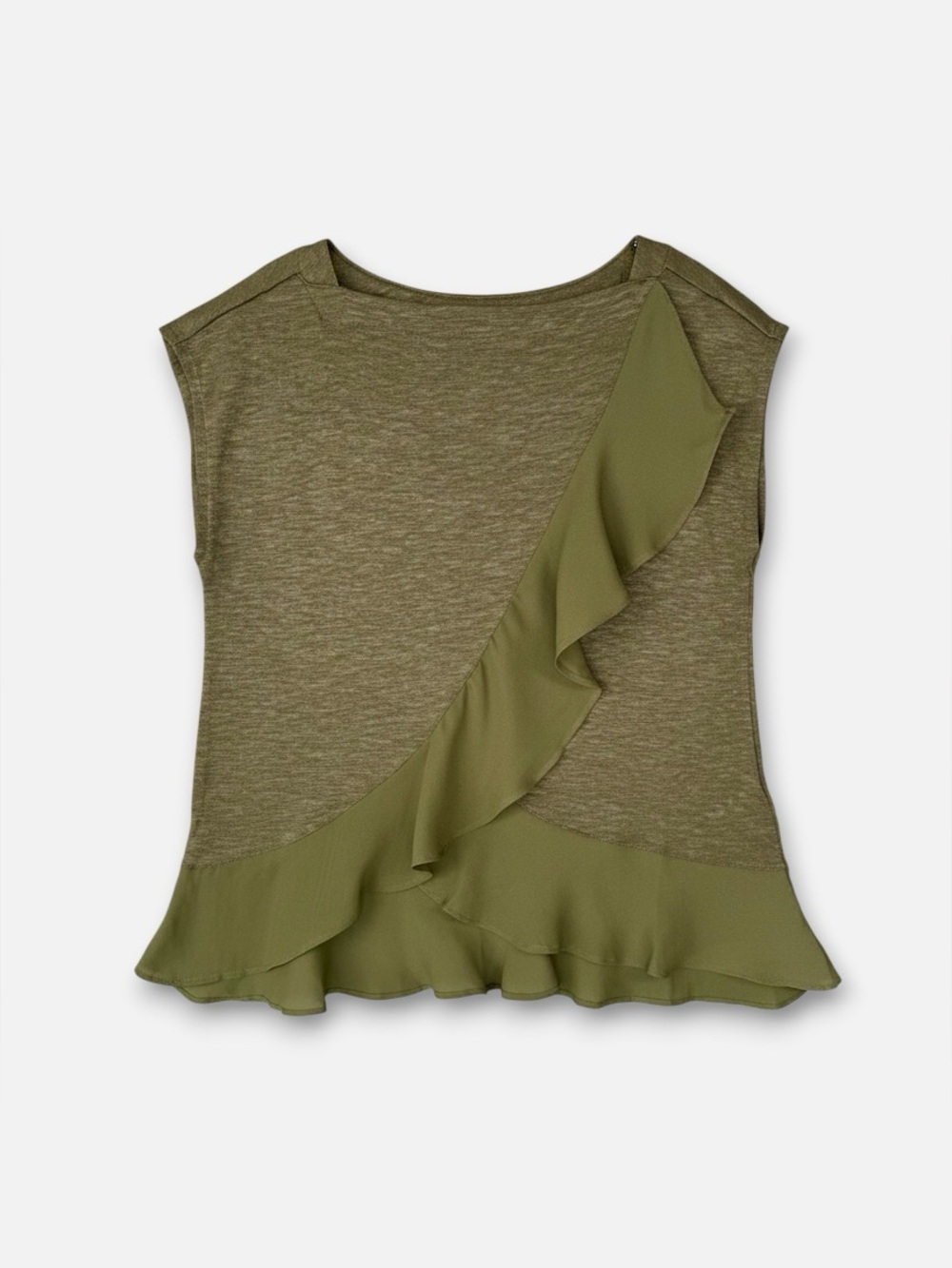 Banana Republic Cap Sleeve Slub Knit Ruffle Tee Olive Green XS